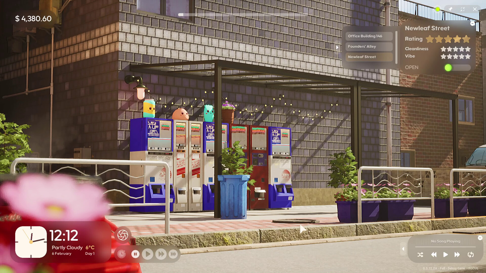 Vending Dokan! Kozy Kiosk screenshot of vending machines lining a street