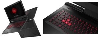 HP OMEN 17 with highlighted WASD keys for easy access.