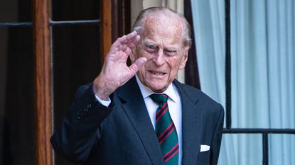 Prince Philip royal wave, Prince Philip, Duke of Edinburgh during the transfer of the Colonel-in-Chief of The Rifles at Windsor Castle on July 22, 2020 in Windsor, England. 