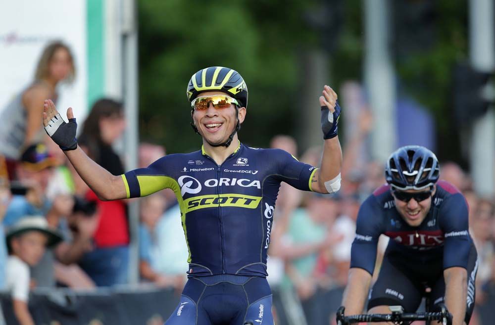 Caleb Ewan (Orica-Scott) celebrates his second Australian criterium title