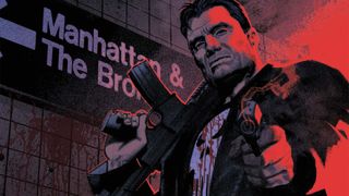 The Punisher brandishing a pair of guns in a subway tunnel