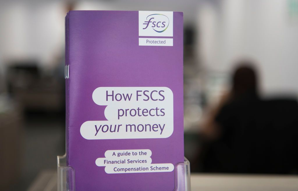 A leaflet from the FSCS (financial services compensation scheme) seen in a bank 