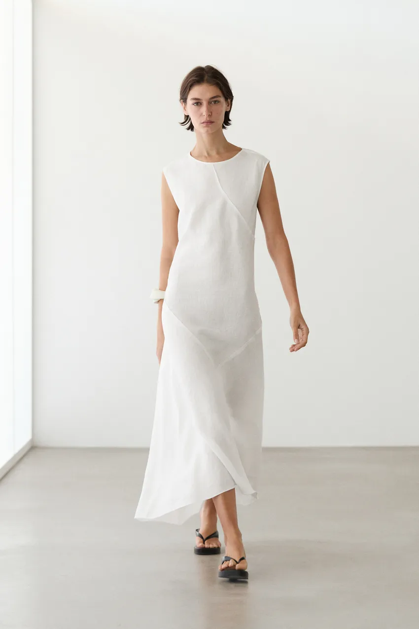 Massimo Dutti, Flowing 100% Linen Midi Dress