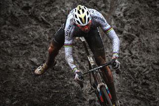 Mathieu van der Poel in action during the cyclocross World Cup in Namur 2019