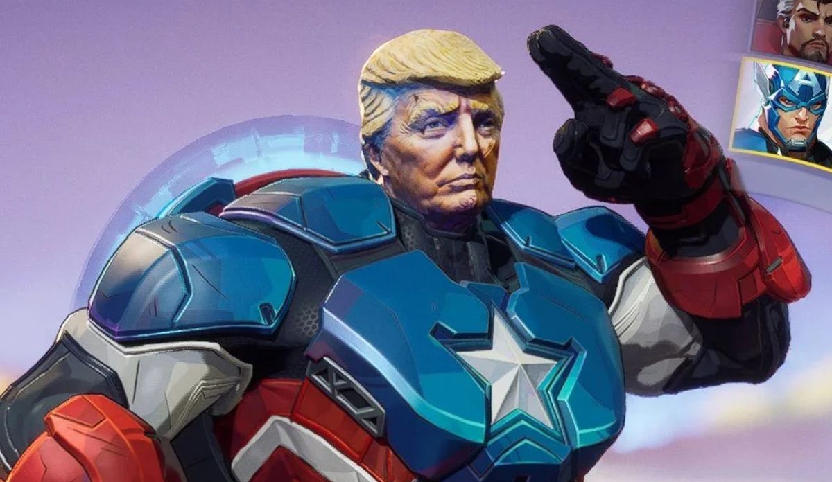 Captain America body from Marvel Rivals with Trump head on it