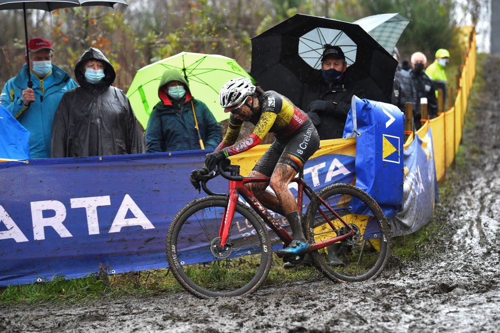 BOOM BELGIUM DECEMBER 04 Sanne Cant of Belgium and Team Iko Crelan competes on a muddy sector during the 7th Superprestige Cyclocross Boom 2021 Womens Elite SPBoom Superprestige2022 on December 04 2021 in Boom Belgium Photo by Luc ClaessenGetty Images