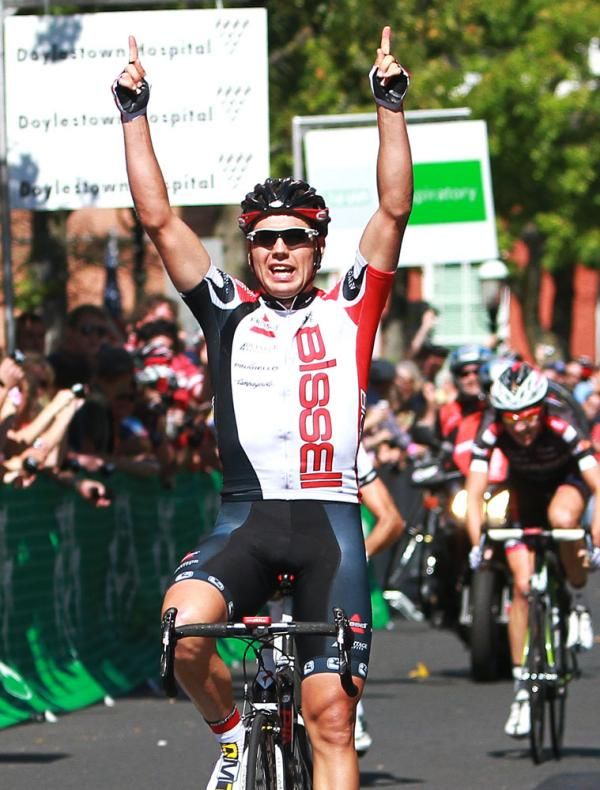 Patrick Bevin (Bissell Pro Cycling Team) takes the inaugural Thompson Bucks county Classic.