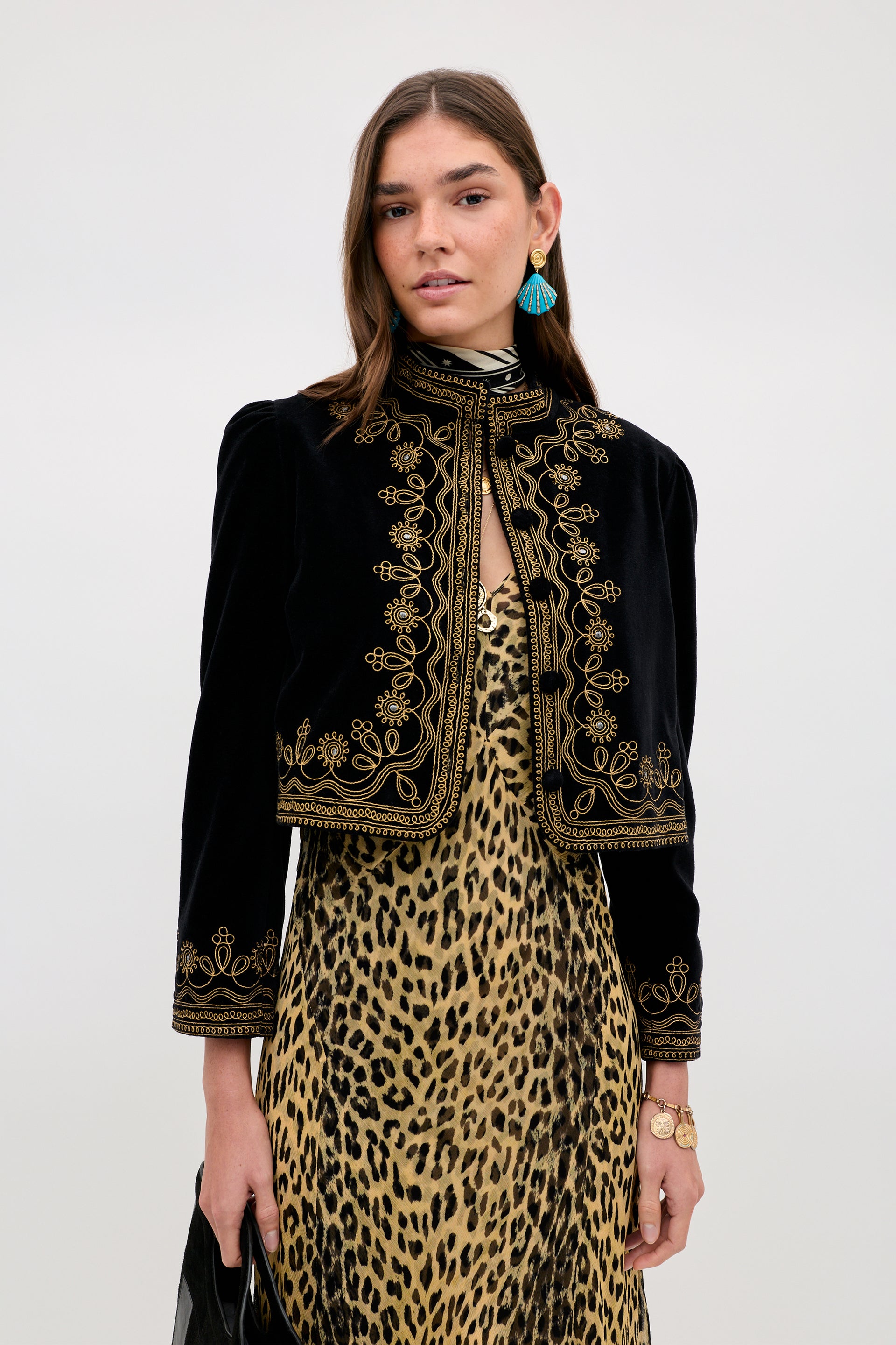 Denver Velvet Jacket in Black Soutache Embroidery