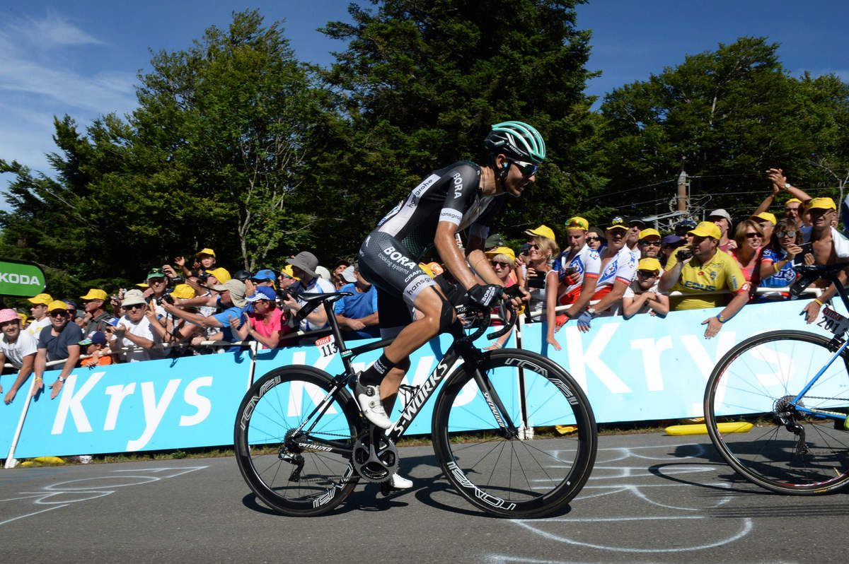 Emanuel Buchmann (Bora-hansgrohe) on the upper slopes of La Planche des Belles Filles