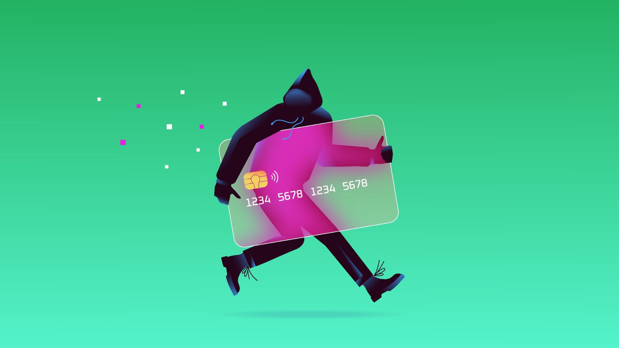 A hacker stealing a credit card to illustrate a privacy breach.