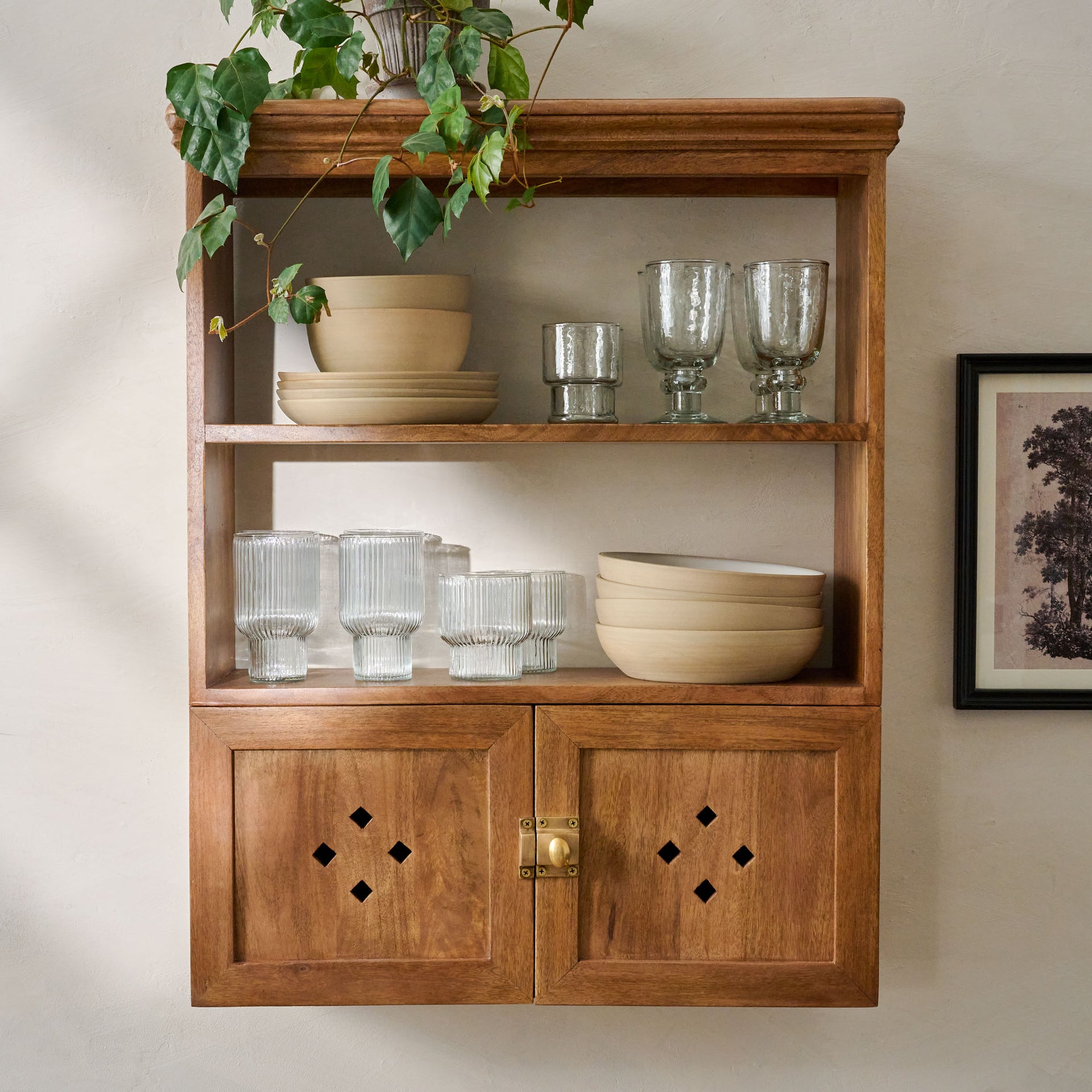 Vaughn Antiqued Wood Shelf With Doors