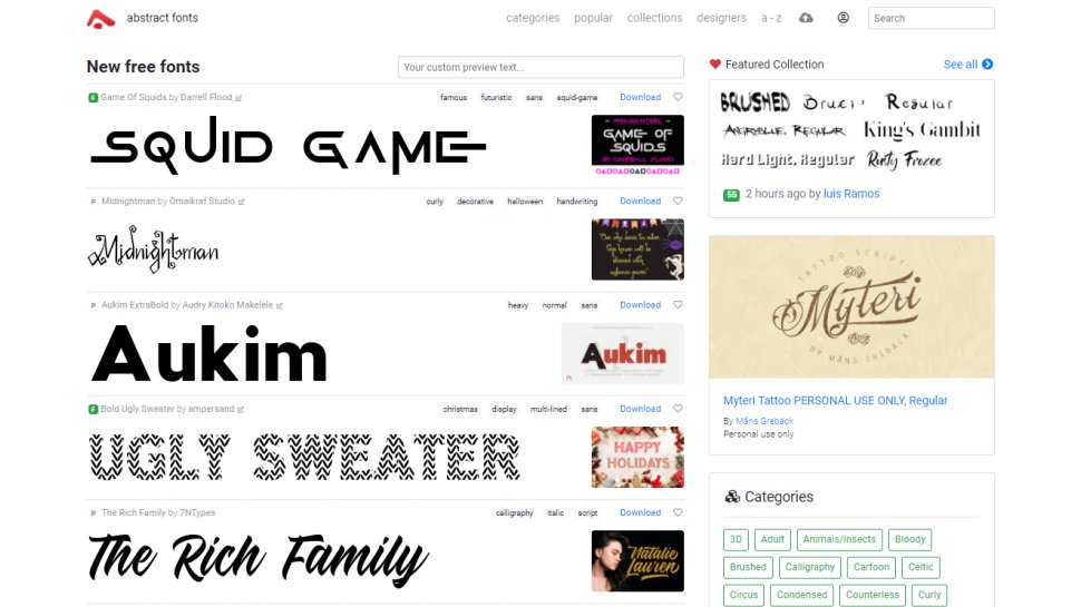 Website screenshot for Abstract Fonts