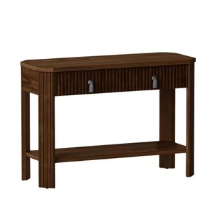A dark wood kitchen console table