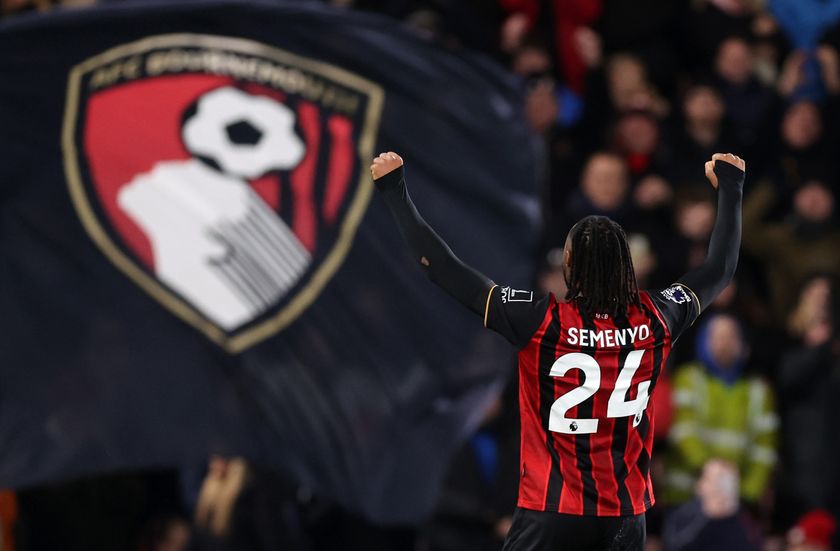 BOURNEMOUTH, ENGLAND - JANUARY 07: Antoine Semenyo of Bournemouth celebrates after scoring a goal to make it 3-2 during the Premier League match between Bournemouth and Tottenham Hotspur at Vitality Stadium on January 07, 2026 in Bournemouth, England. (Photo by Catherine Ivill - AMA/Getty Images)