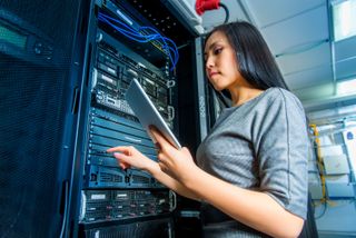 Woman in a server room