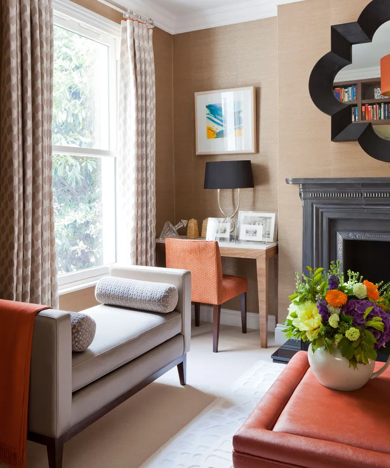 living rom decorated in warm tones