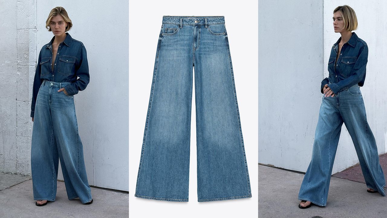 Model wearing Zara Palazzo jeans