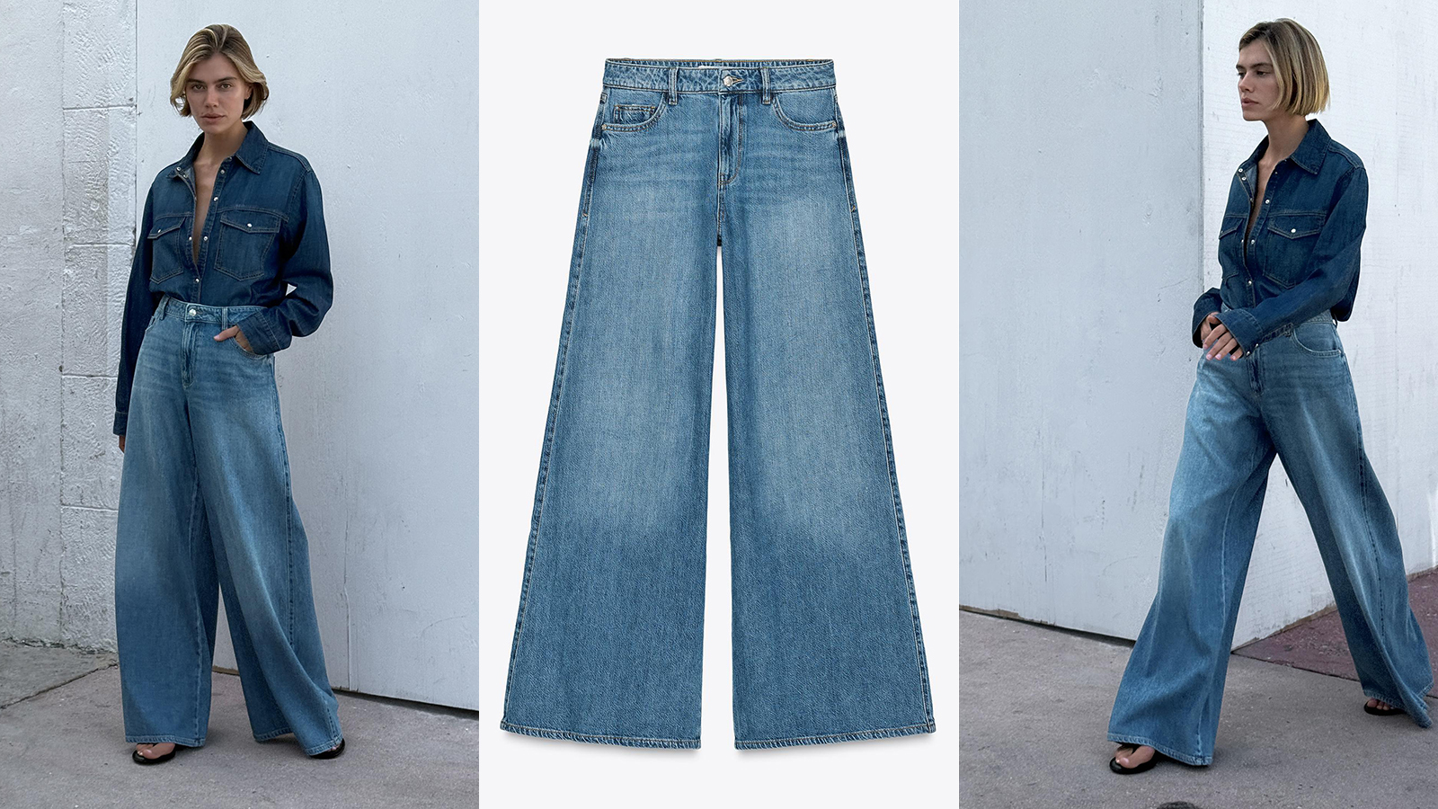 Model wearing Zara Palazzo jeans