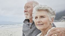 A senior couple on the beach.
