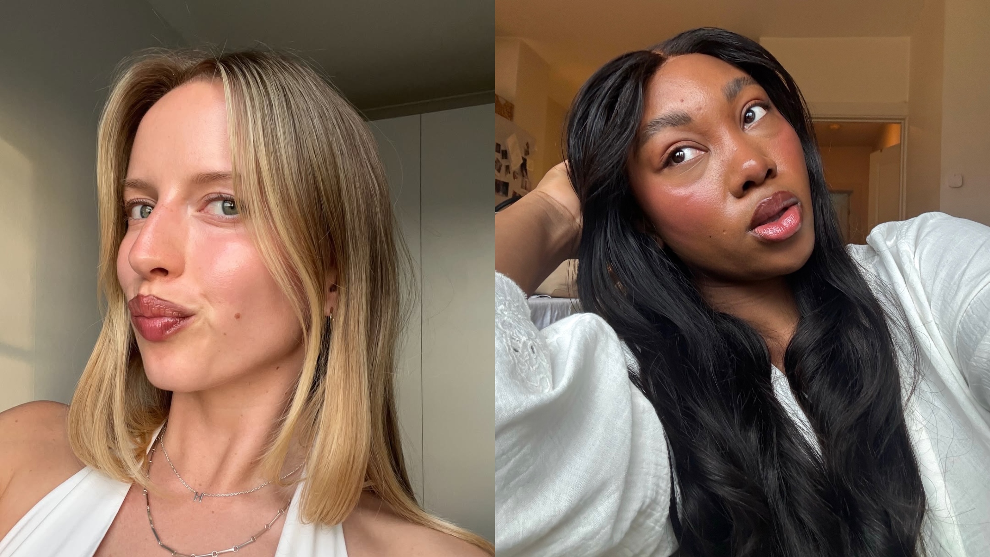 Collage of two women with shiny hair.