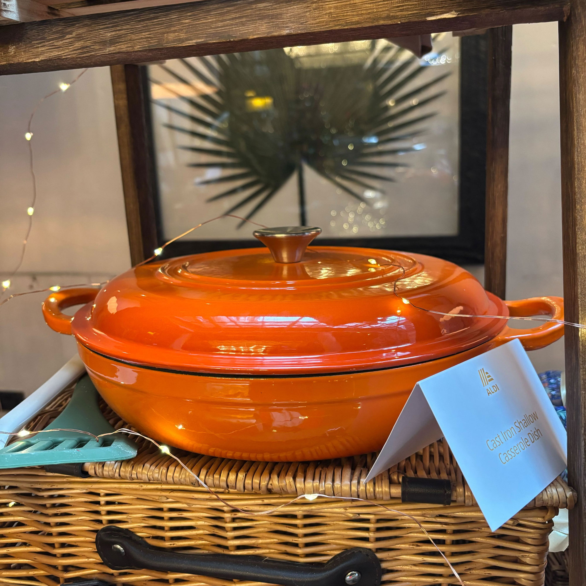 Orange shallow cast iron dish