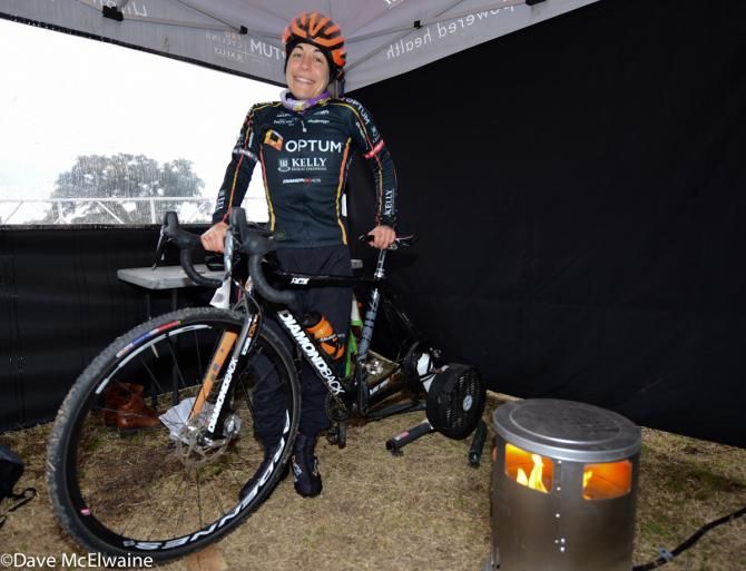 Crystal Anthony (Optum Pro Racing) in her warm-up tent