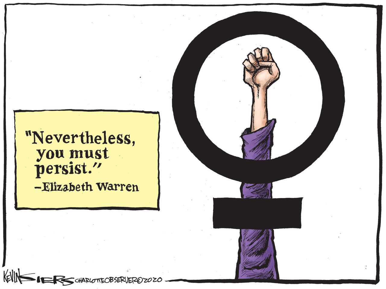 Political Cartoon U.S. Elizabeth Warren DNC Democrats 2020 primaries campaign drop out women persistence