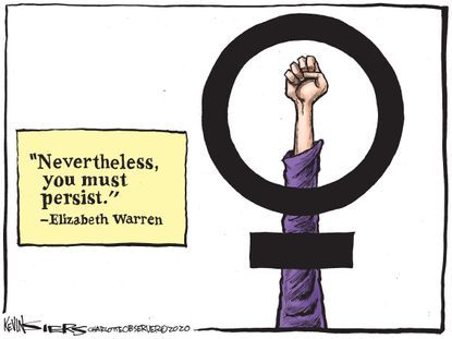 Political Cartoon U.S. Elizabeth Warren DNC Democrats 2020 primaries campaign drop out women persistence