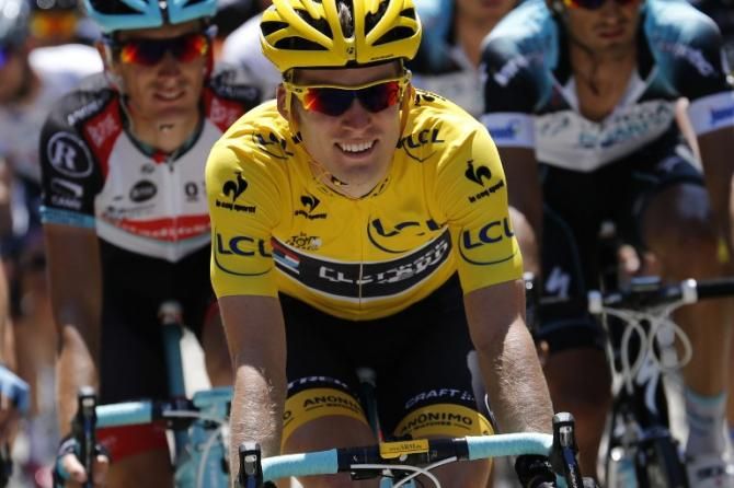 Jan Bakelants (RadioShack) rides in the yellow jersey on stage 3 of the 2013 Tour de France