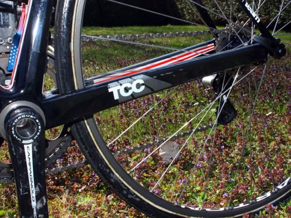 Hincapie's SLR01 uses the modern formula of giant chain stays matched to tiny seat stays.