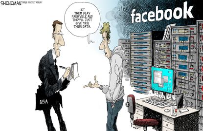 Editorial cartoon TSA surveillance Facebook