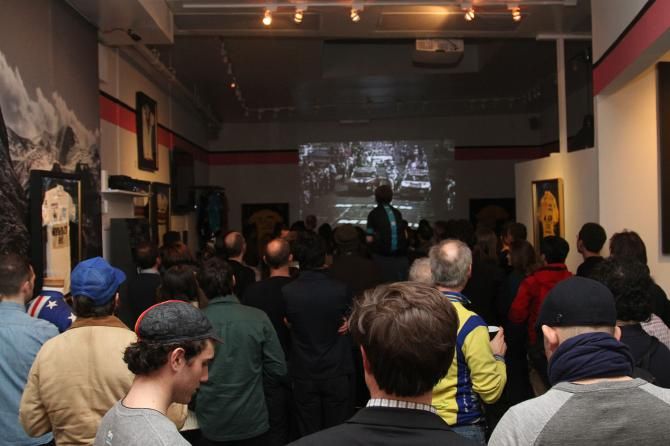A video retrospective of Greg LeMond's racing career was included during the exhibition's opening night