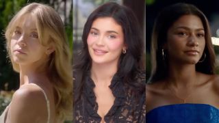 Sydney Sweeney, Kylie Jenner, and Zendaya in a side-by-side photo.