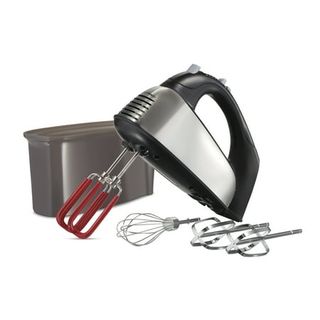 Hamilton Beach Softscrape 6 Speed Hand Mixer With Snap-On Case, 5 Dishwasher Safe Attachments, 300 Watts Peak Power, Stainless Steel, 62637