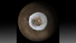 Photo of Mars and its polar cap.