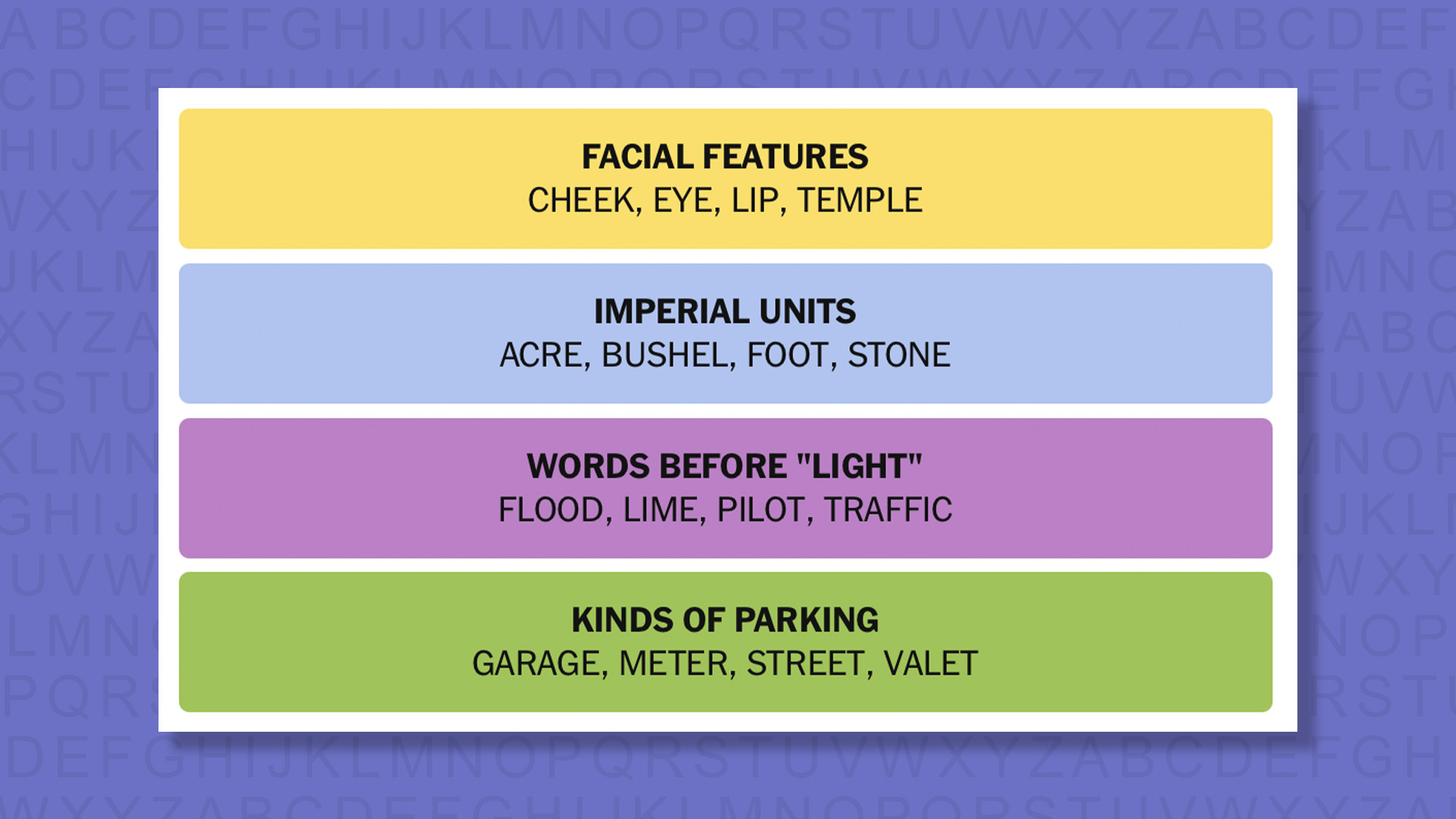 NYT Connections answers for game 957 on a purple background