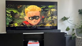LG QNED81 TV showing scene from The Incredibles