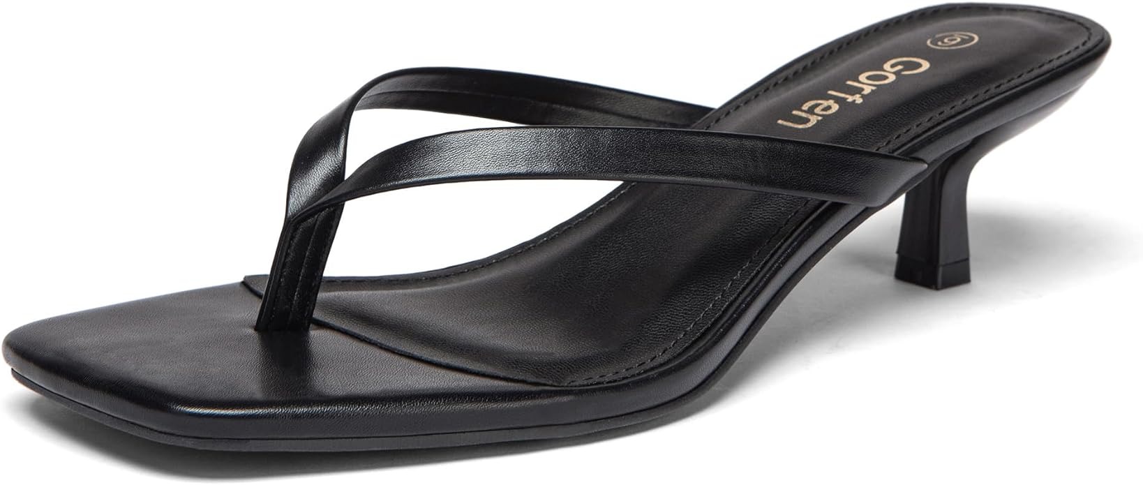 Gorfen, Gorfen Women's Kitten Heel Flip Flop Sandals Square Toe Cushioned Thong Heeled Sandals Black Size 8