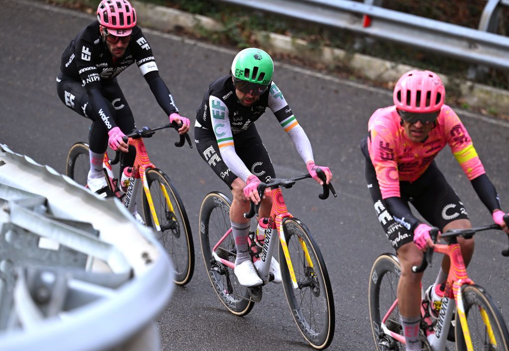 GUALDO TADINO ITALY MARCH 06 Ben Healy of Ireland and Team EF EducationEasypost competes during the 59th TirrenoAdriatico 2024 Stage 3 a 225km stage from Volterra to Gualdo Tadino 527m UCIWT on March 06 2024 in Gualdo Tadino Italy Photo by Tim de WaeleGetty Images