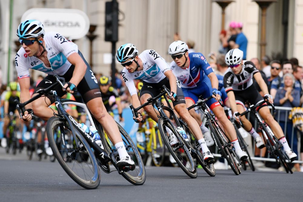 Ian Stannard (Team Sky) leads the peloton