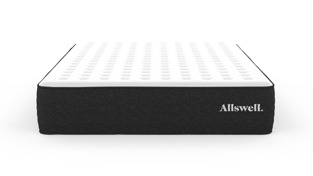 The Allswell Cool Mattress shown with its pocketed, breathable white cover