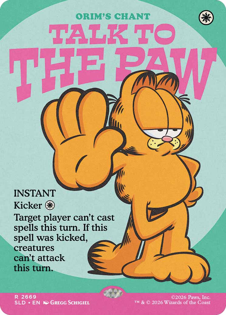 Garfield on a Magic: The Gathering card