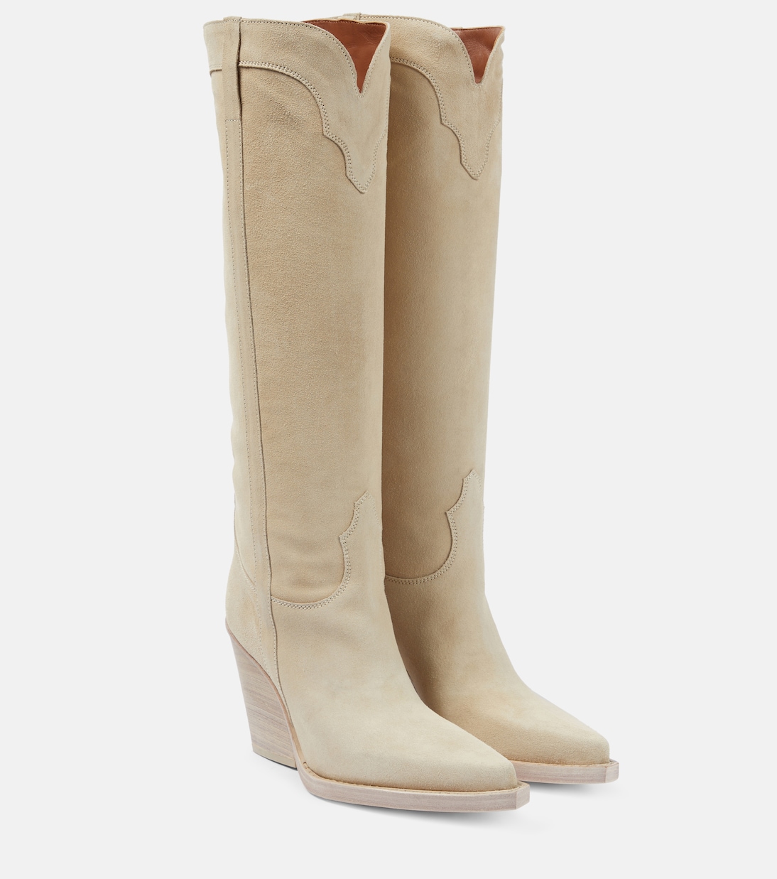 El Dorado Suede Knee-High Boots in Beige - Paris Texas