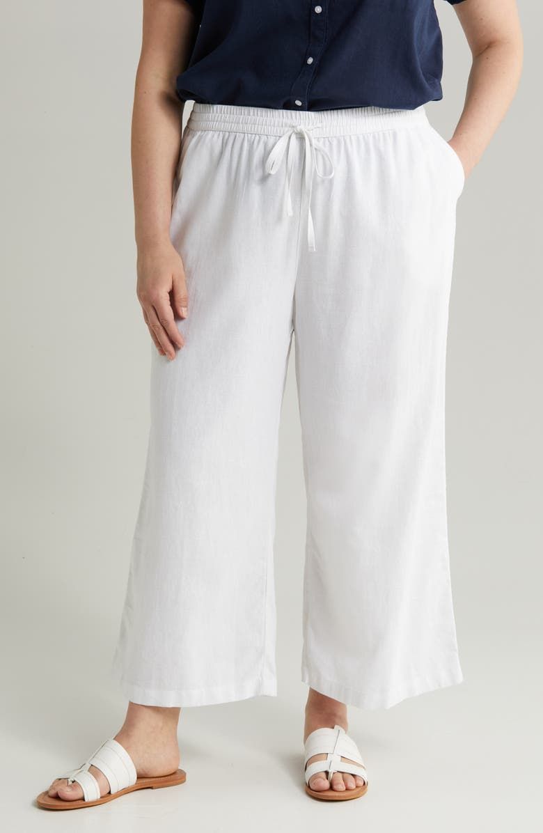 Tie Waist Wide Leg Crop Linen Blend Pants