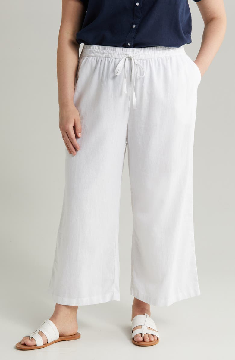 Tie Waist Wide Leg Crop Linen Blend Pants