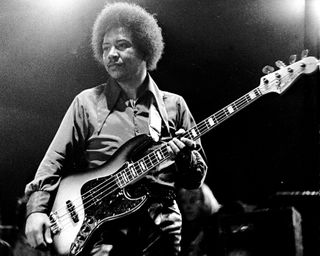 Billy Cox performs with the Jimi Hendrix Experience at the Isle of Wight Festival in August 1970