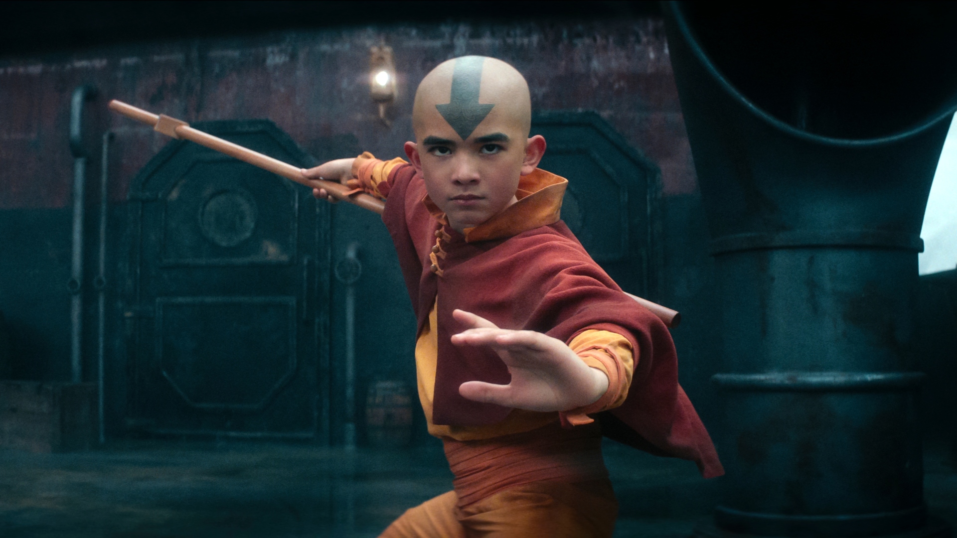 Aang stands poised ready for battle in Avatar: The Last Airbender