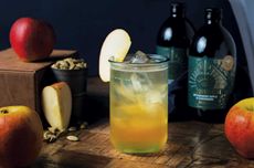 Bottles and glass of Nonsuch Bittersweet Apple & Cardamom Shrub