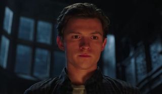 Spider-Man: Far From Home Peter stares into a fireplace, contemplating something