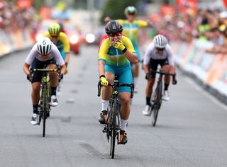 during the Road Race on day 10 of the Gold Coast 2018 Commonwealth Games at Currumbin Beachfront on April 14, 2018 in Gold Coast, Australia.